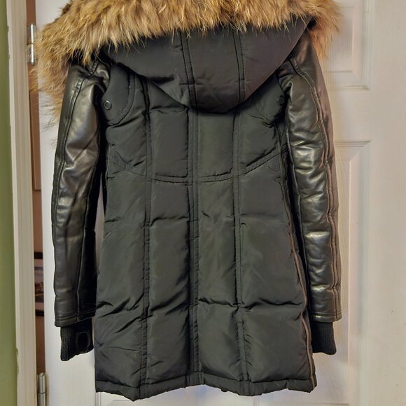 Rudsak "GRACE" Black Down Winter Coat XS Leather sleeves and a luxury fur coat - Picture 9 of 16